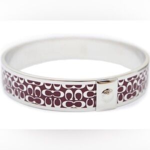 COACH || Authentic Silver Tone & Burgundy Bangle Bracelet